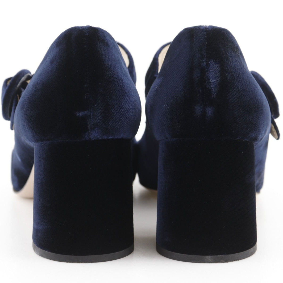 Prada Square Toe Velour Navy Pumps Heels — view 3