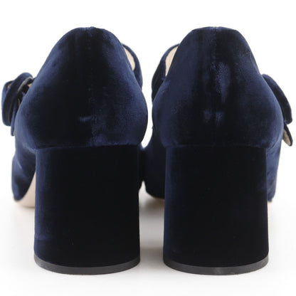 Prada Square Toe Velour Navy Pumps Heels — view 3