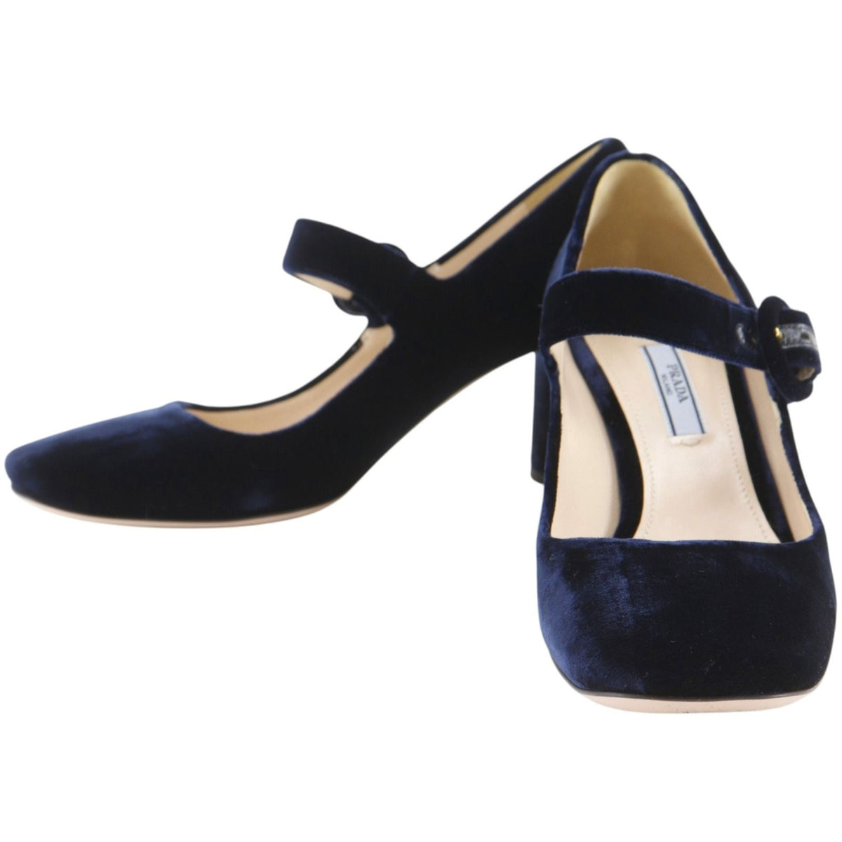 Prada Square Toe Velour Navy Pumps Heels