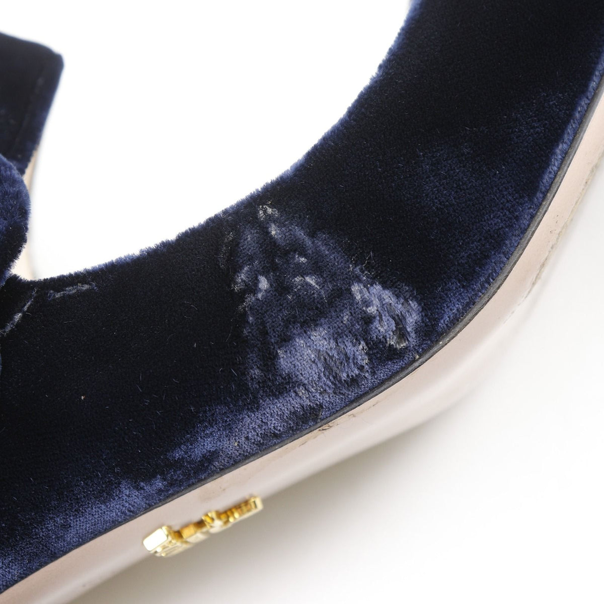Prada Square Toe Velour Navy Pumps Heels — view 7