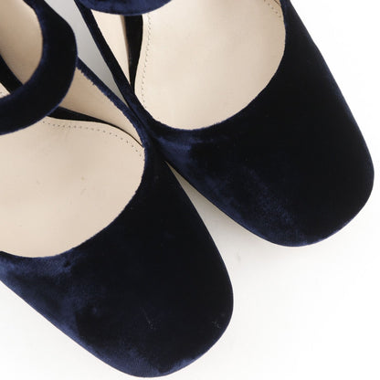 Prada Square Toe Velour Navy Pumps Heels — view 4