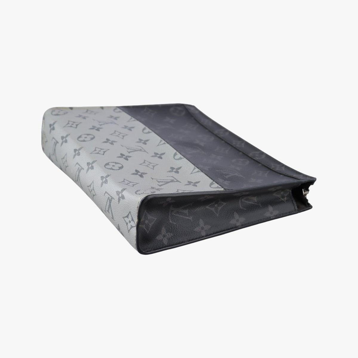 Louis Vuitton Pochette Voyage MM Black Silver Monogram Split Clutch — view 6