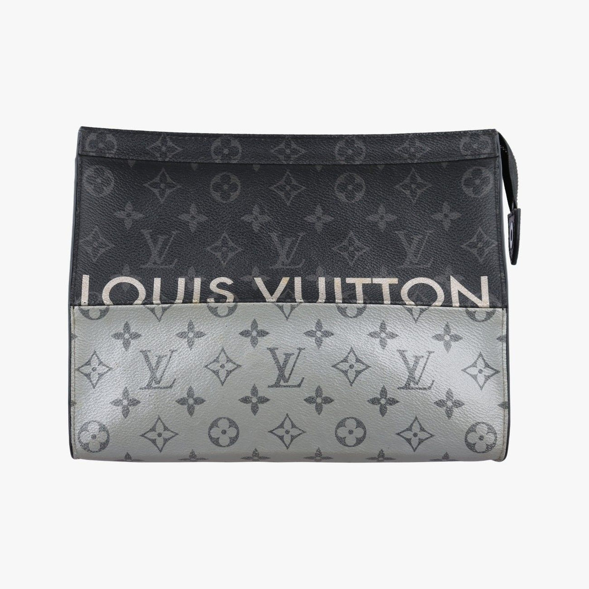 Louis Vuitton Pochette Voyage MM Black Silver Monogram Split Clutch