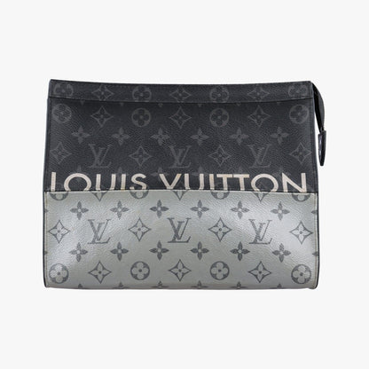 Louis Vuitton Pochette Voyage MM Black Silver Monogram Split Clutch