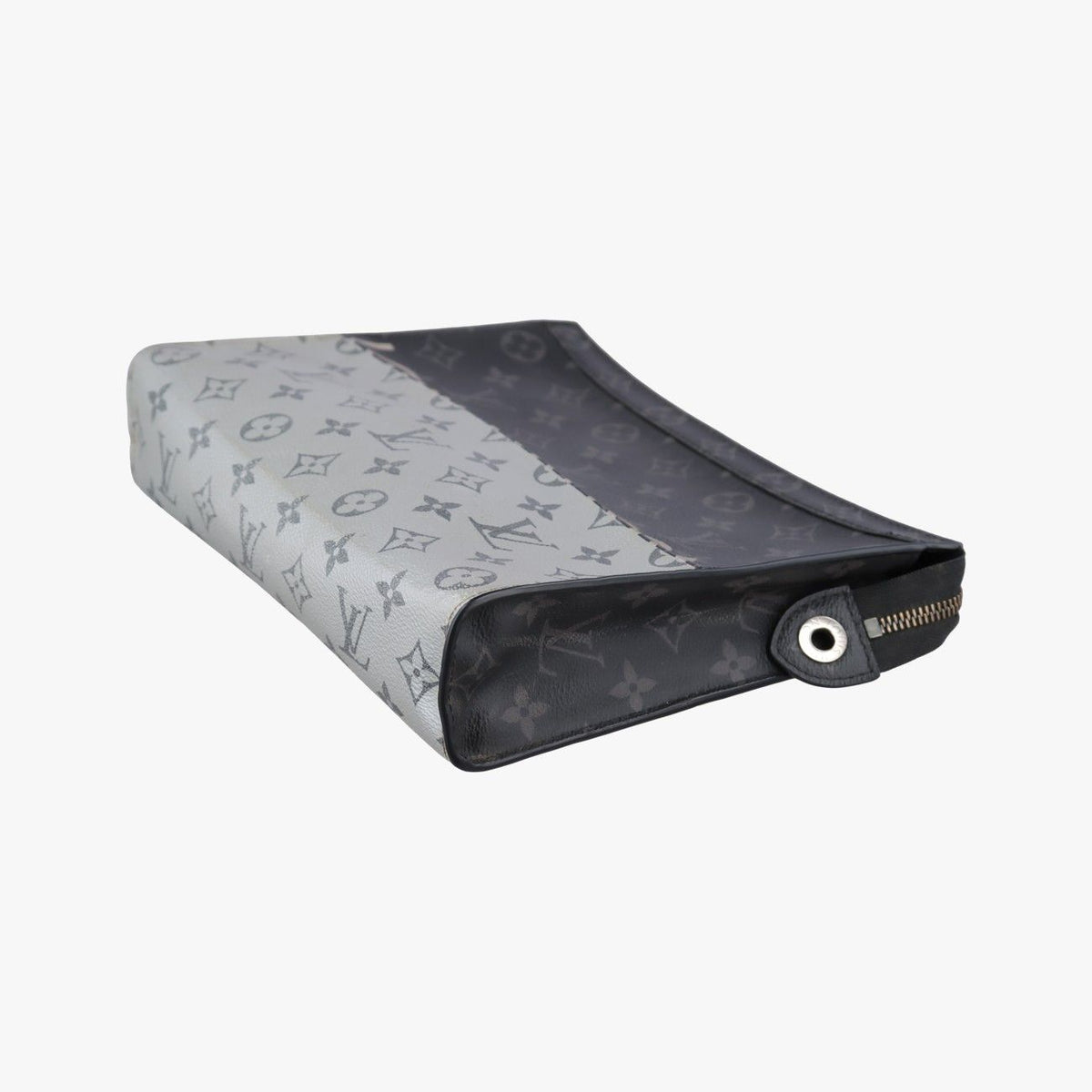 Louis Vuitton Pochette Voyage MM Black Silver Monogram Split Clutch — view 4