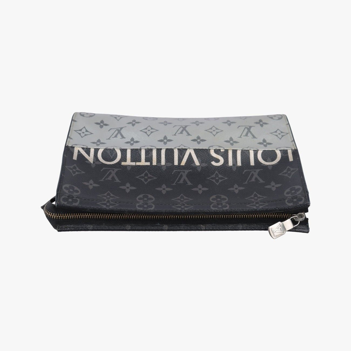Louis Vuitton Pochette Voyage MM Black Silver Monogram Split Clutch — view 8