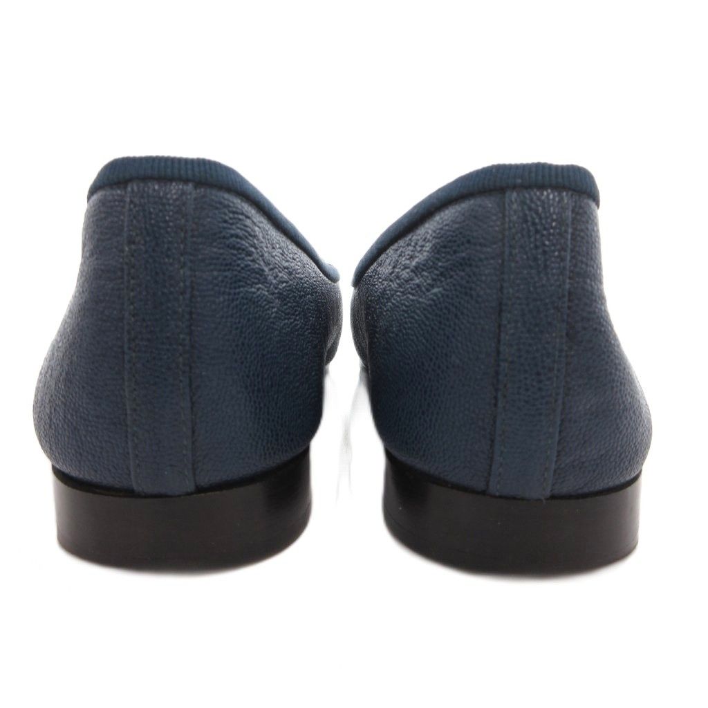 Chanel CC Logo Ballerina Pumps Flat Ballet Shoes Ribbon Motif Leather Navy — view 4