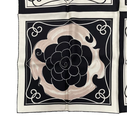 Chanel Scarf CC Logo Camellia Square Silk Black White — view 5