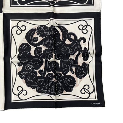 Chanel Scarf CC Logo Camellia Square Silk Black White — view 6