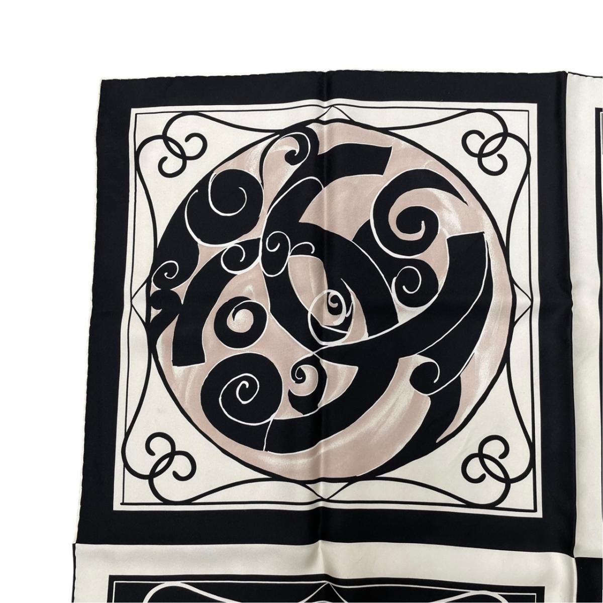 Chanel Scarf CC Logo Camellia Square Silk Black White — view 3