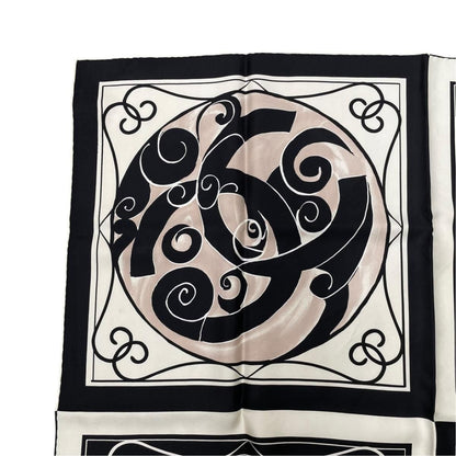 Chanel Scarf CC Logo Camellia Square Silk Black White — view 3