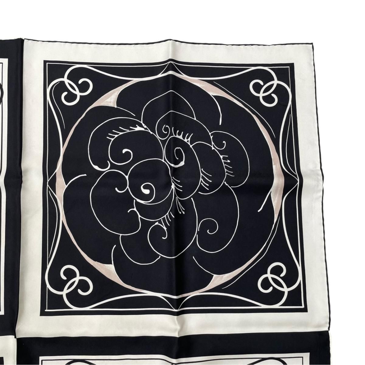 Chanel Scarf CC Logo Camellia Square Silk Black White — view 4