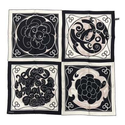 Chanel Scarf CC Logo Camellia Square Silk Black White — view 2