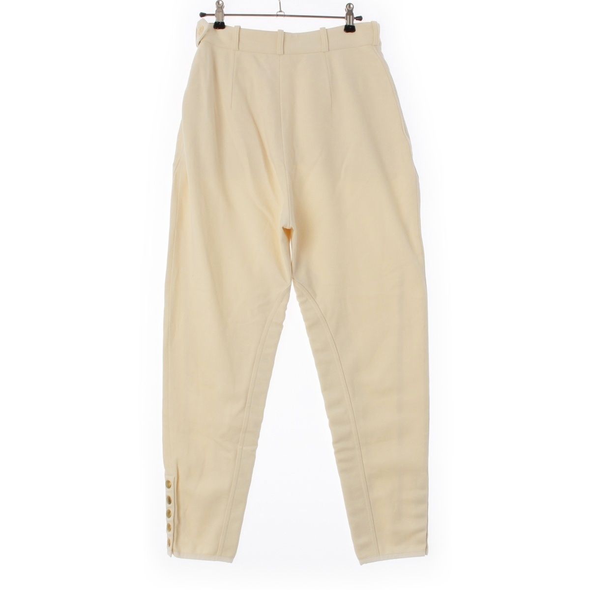 Hermes Cotton Leather Stretch Hem Button Pants Jodhpurs Ivory White 40 — view 2