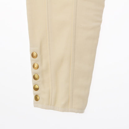 Hermes Cotton Leather Stretch Hem Button Pants Jodhpurs Ivory White 40 — view 7