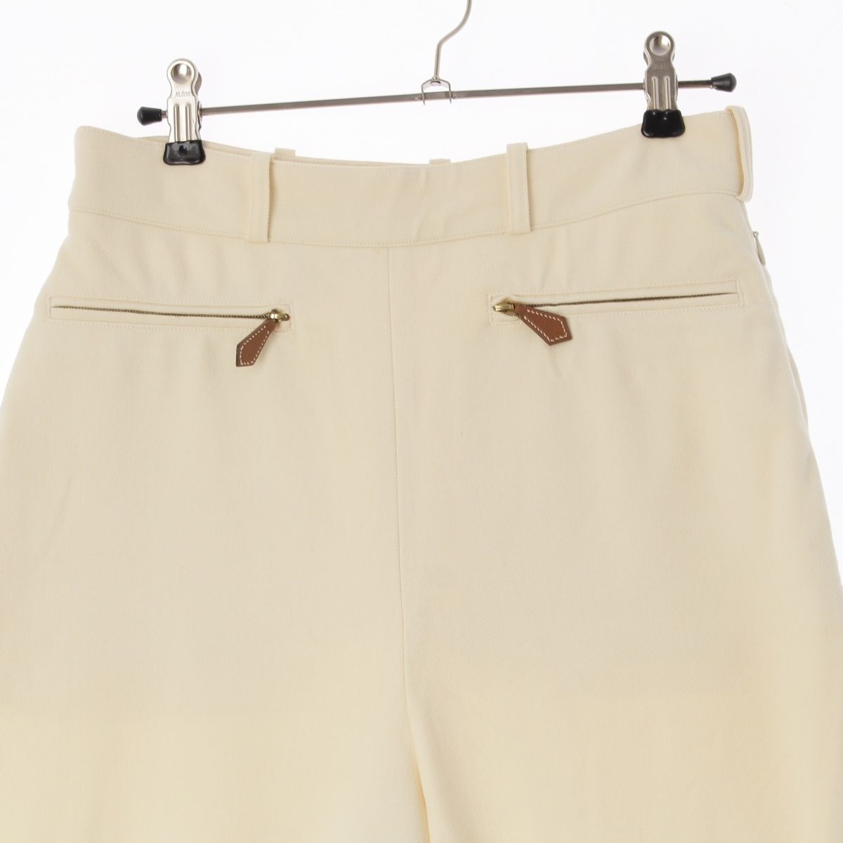 Hermes Cotton Leather Stretch Hem Button Pants Jodhpurs Ivory White 40 — view 3