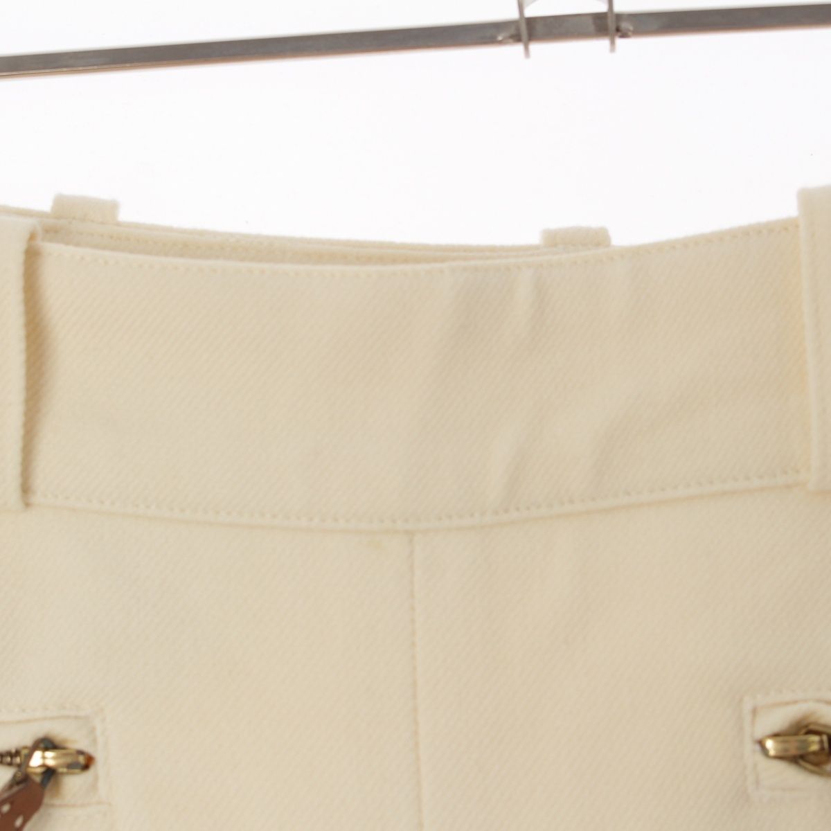 Hermes Cotton Leather Stretch Hem Button Pants Jodhpurs Ivory White 40 — view 5