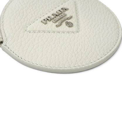 Prada Portamonete Vitello Daino Triangle Logo Round Coin Purse White — view 6