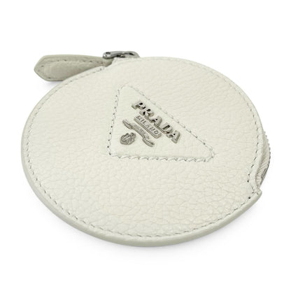 Prada Portamonete Vitello Daino Triangle Logo Round Coin Purse White — view 4