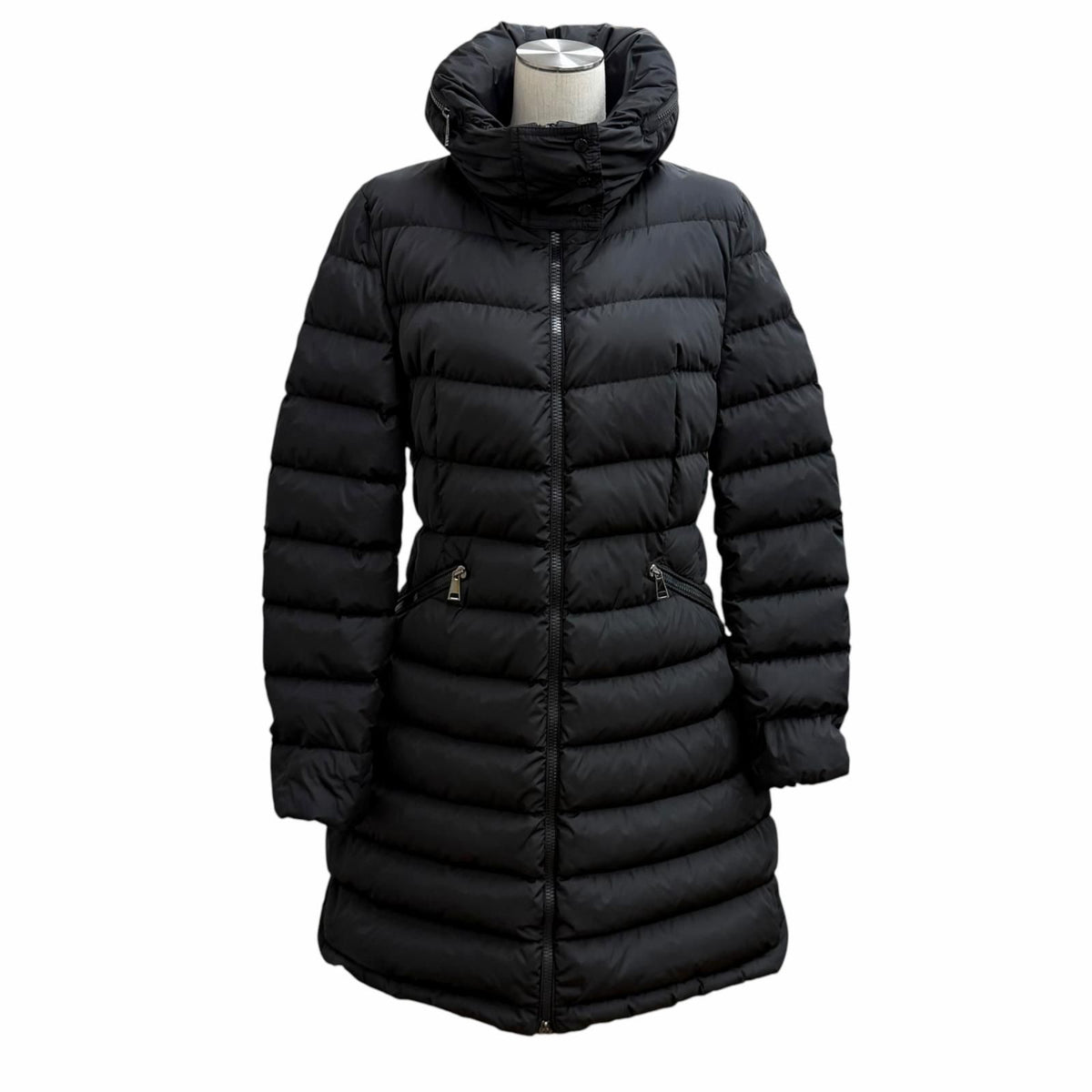 Moncler Flammette Logo Patch Hooded Zip UP Down Coat Black