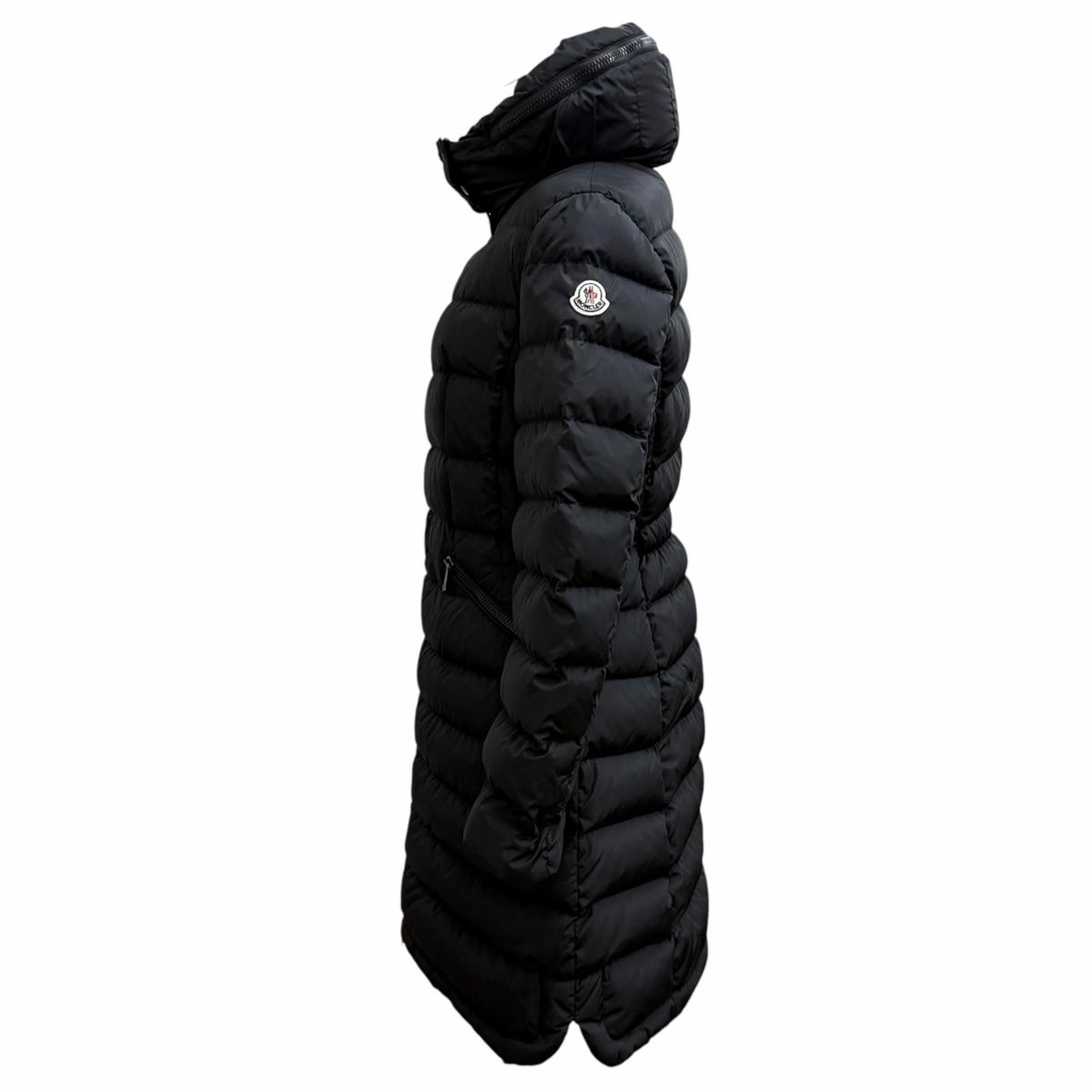 Moncler Flammette Logo Patch Hooded Zip UP Down Coat Black — view 3