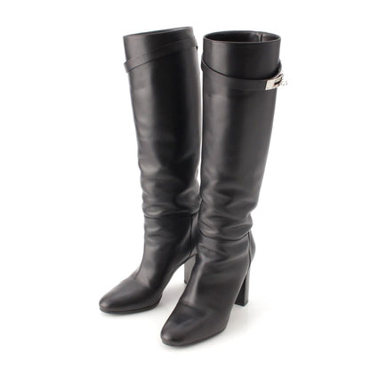 Hermes Story Leather Kelly Heels Long Boots Black