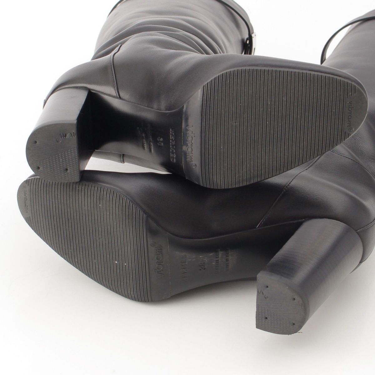 Hermes Story Leather Kelly Heels Long Boots Black — view 5
