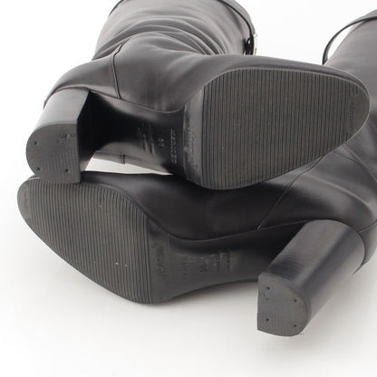 Hermes Story Leather Kelly Heels Long Boots Black — view 5