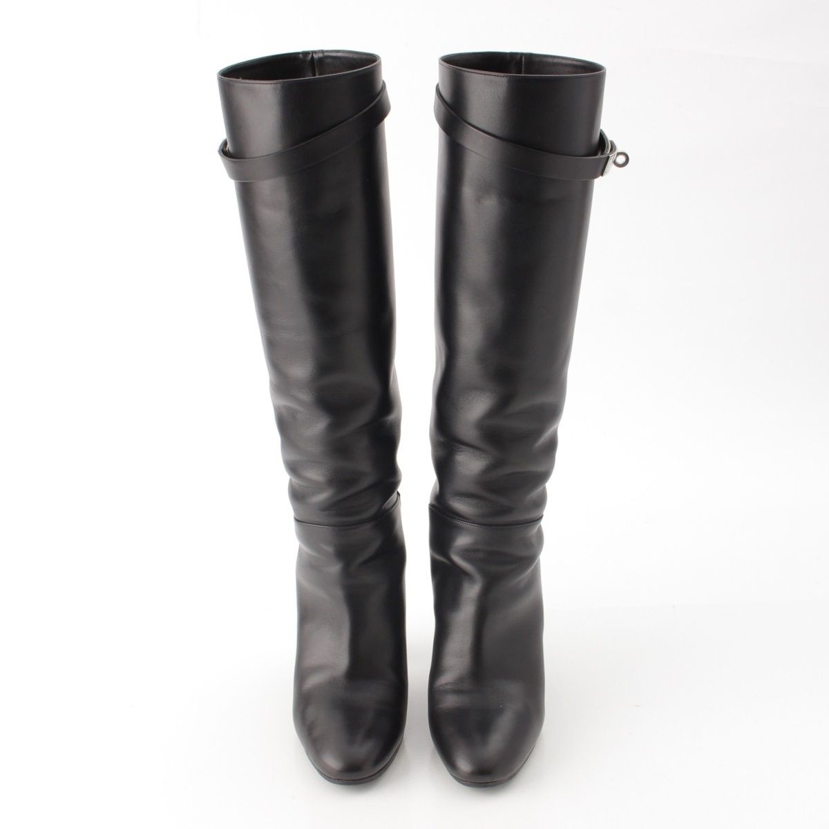 Hermes Story Leather Kelly Heels Long Boots Black — view 2