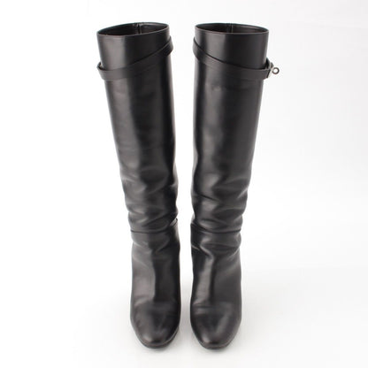 Hermes Story Leather Kelly Heels Long Boots Black — view 2