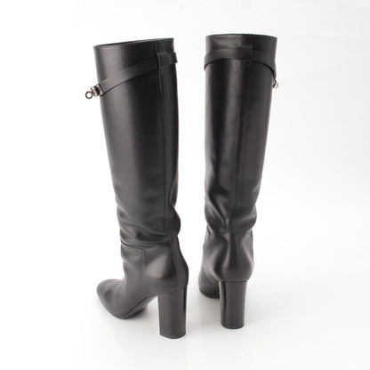 Hermes Story Leather Kelly Heels Long Boots Black — view 4