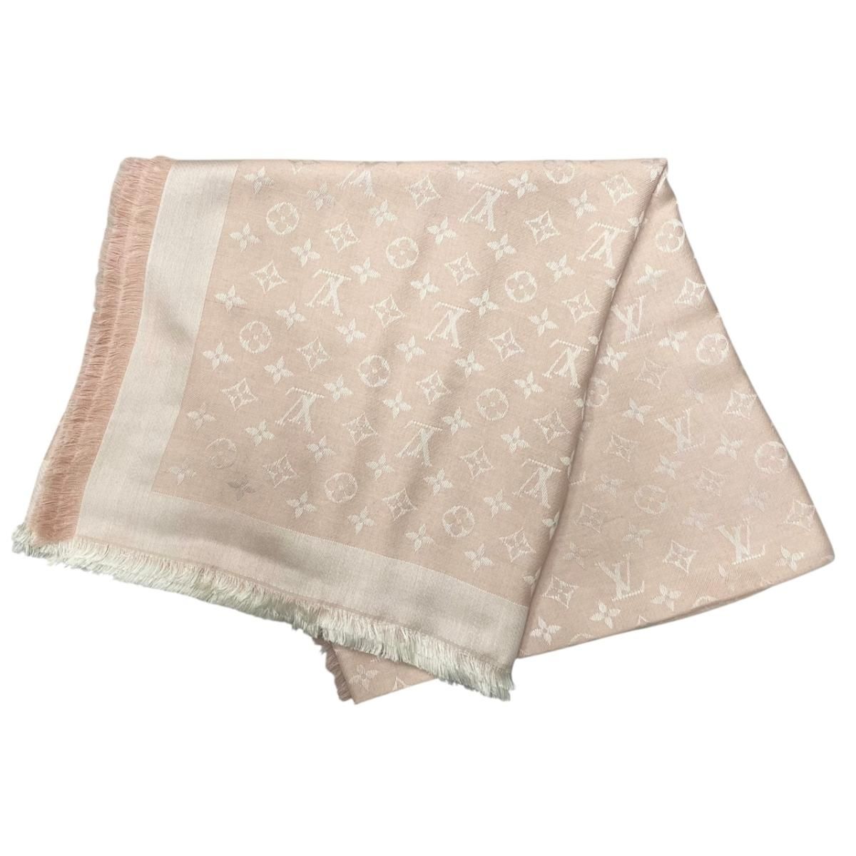 Louis Vuitton Scarf Shawl Monogram Denim Rose Pink Silk