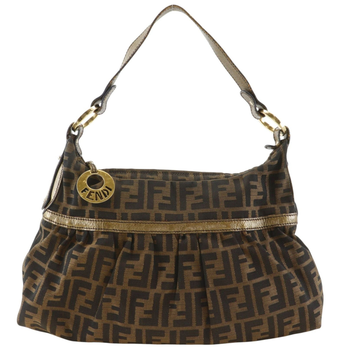 Fendi Chef Zucca Canvas Leather Brown Shoulder Bag