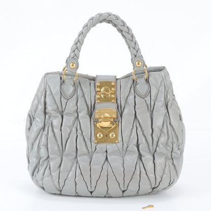 Miu Miu Matelasse Gathered Leather Tote Bag Shoulder Hand Gray