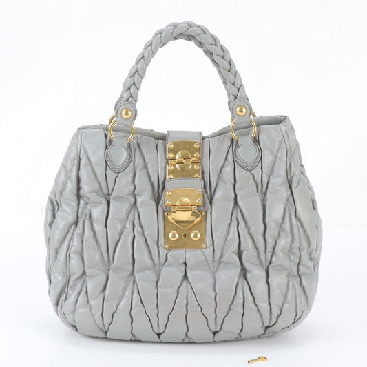 Miu Miu Matelasse Gathered Leather Tote Bag Shoulder Hand Gray