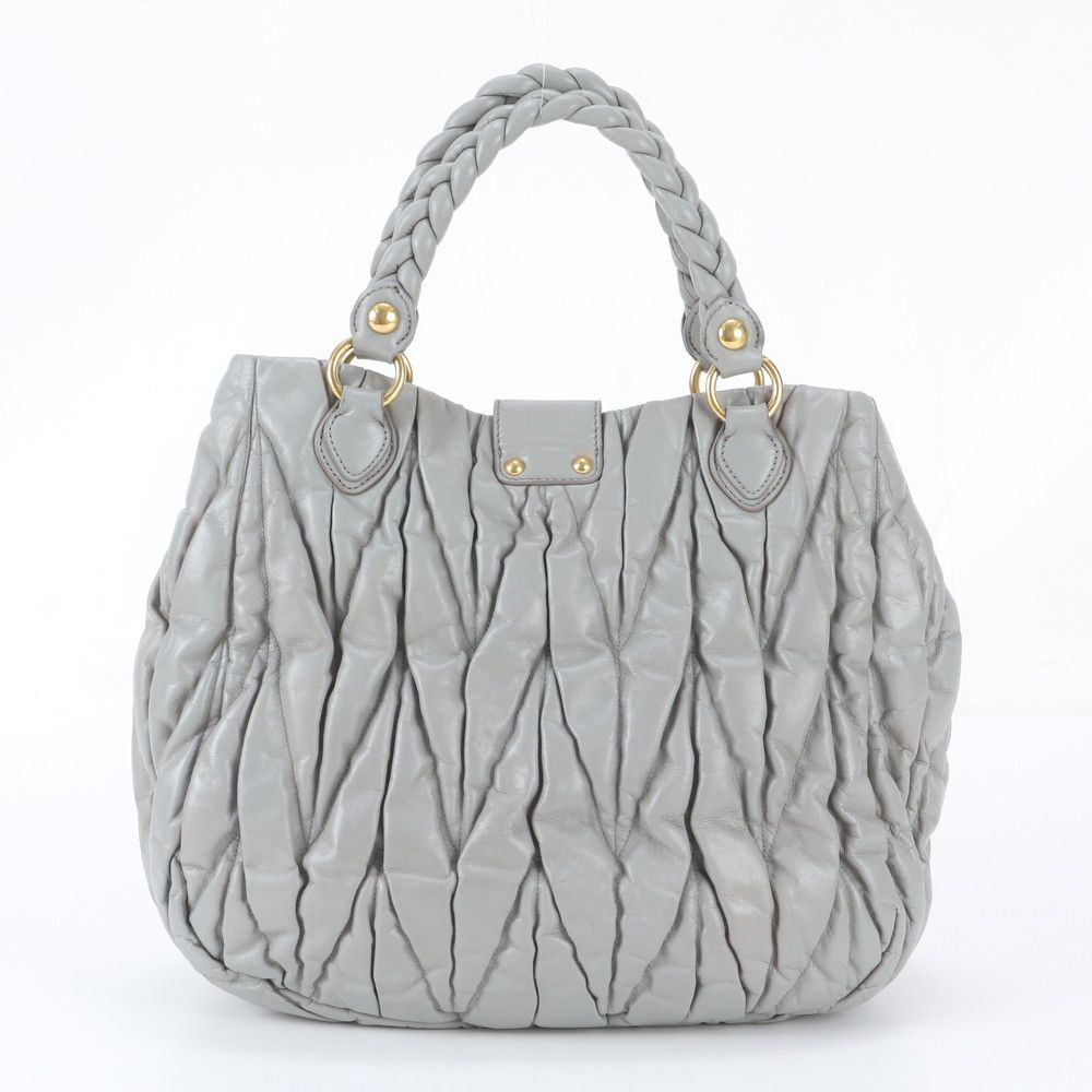 Miu Miu Matelasse Gathered Leather Tote Bag Shoulder Hand Gray — view 3