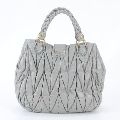 Miu Miu Matelasse Gathered Leather Tote Bag Shoulder Hand Gray — view 3