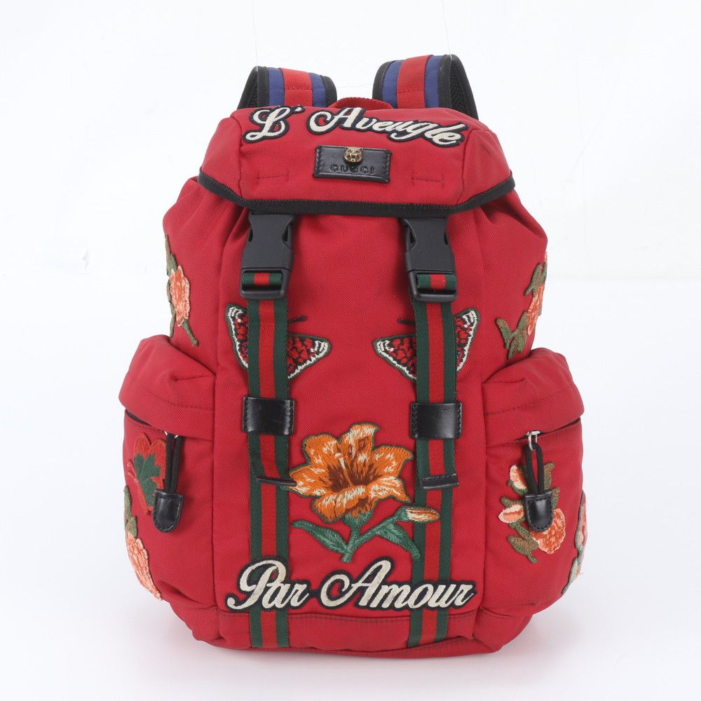Gucci Floral Leather Backpack Shoulder Bag Business