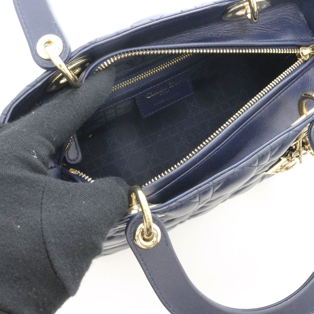 Dior Cannage Lady Dior Medium Handbag Lambskin Navy — view 5