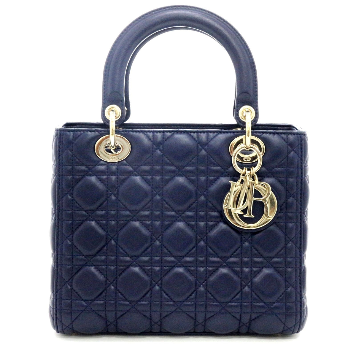 Dior Cannage Lady Dior Medium Handbag Lambskin Navy