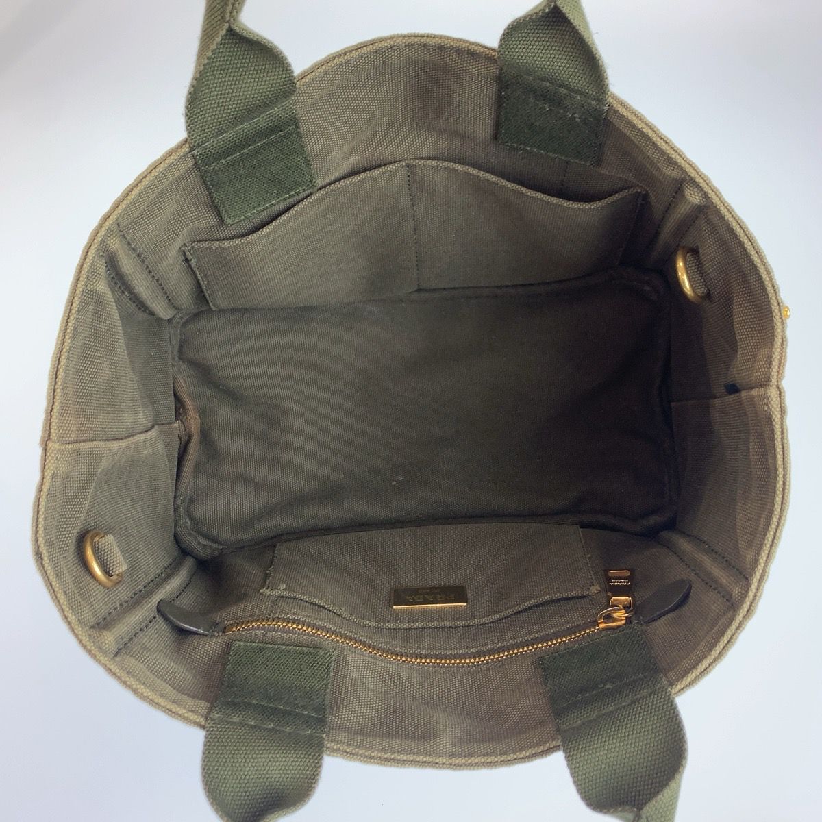 Prada Canapa Khaki Gold Canvas Tote Bag — view 8