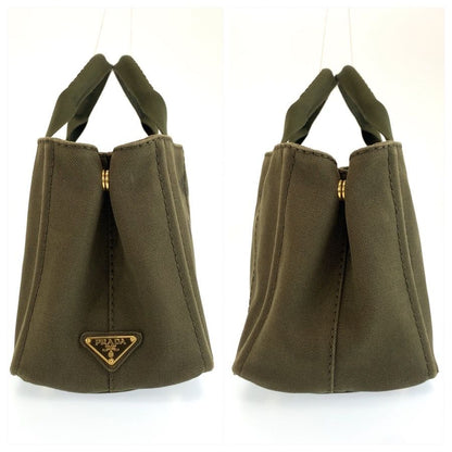 Prada Canapa Khaki Gold Canvas Tote Bag — view 7