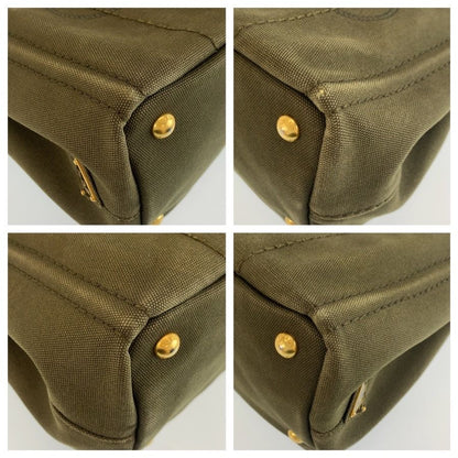 Prada Canapa Khaki Gold Canvas Tote Bag — view 4