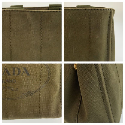 Prada Canapa Khaki Gold Canvas Tote Bag — view 5