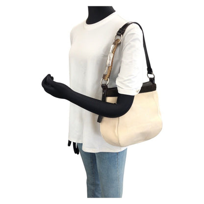 Saint Laurent Vintage Rive Gauche Mombasa Ivory Canvas Leather Shoulder Bag — view 7