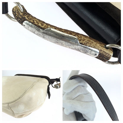 Saint Laurent Vintage Rive Gauche Mombasa Ivory Canvas Leather Shoulder Bag — view 6