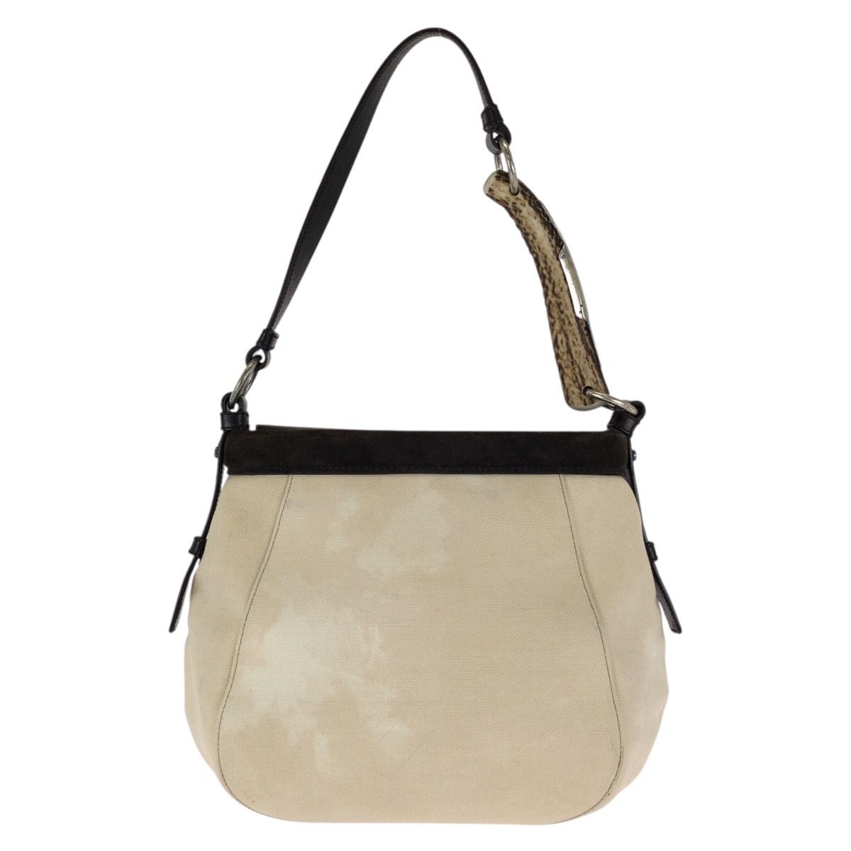 Saint Laurent Vintage Rive Gauche Mombasa Ivory Canvas Leather Shoulder Bag — view 2