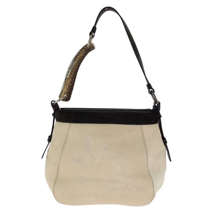 Saint Laurent Vintage Rive Gauche Mombasa Ivory Canvas Leather Shoulder Bag