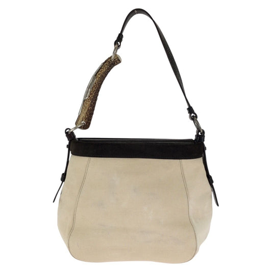 Saint Laurent Vintage Rive Gauche Mombasa Ivory Canvas Leather Shoulder Bag