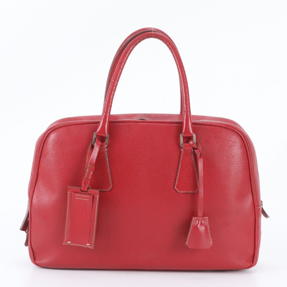 Prada Triangle Logo Leather Boston Bag Tote Carry